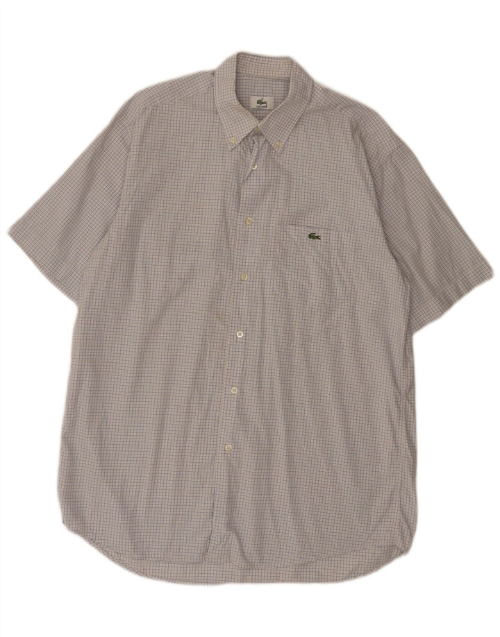 Lacoste Mens Short Sleeve Shirt Size 40 Medium Blue Check Cotton