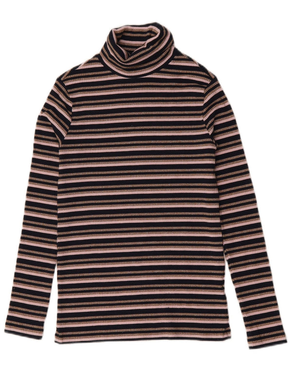 Marks & Spencer Womens Roll Neck Top Long Sleeve UK 10 Small Black Striped