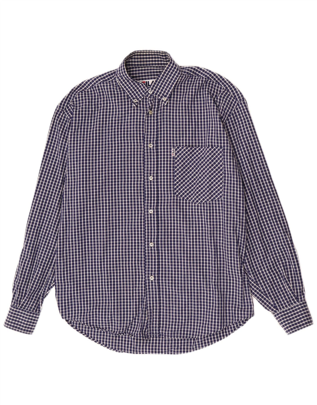 Fila Mens Regular Fit Shirt Medium Navy Blue Gingham Cotton