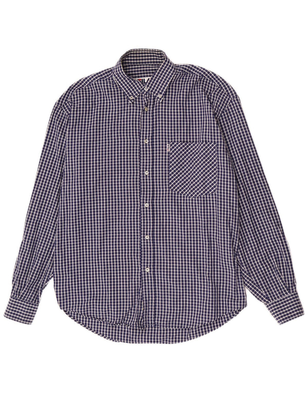 Fila Mens Regular Fit Shirt Medium Navy Blue Gingham Cotton