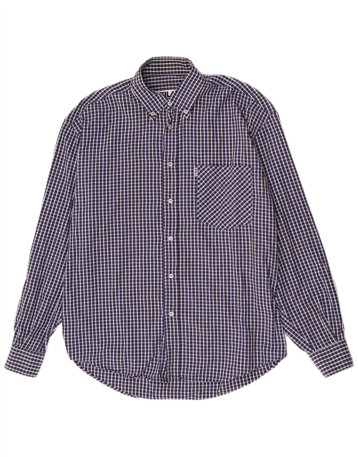 Fila Mens Regular Fit Shirt Medium Navy Blue Gingham Cotton