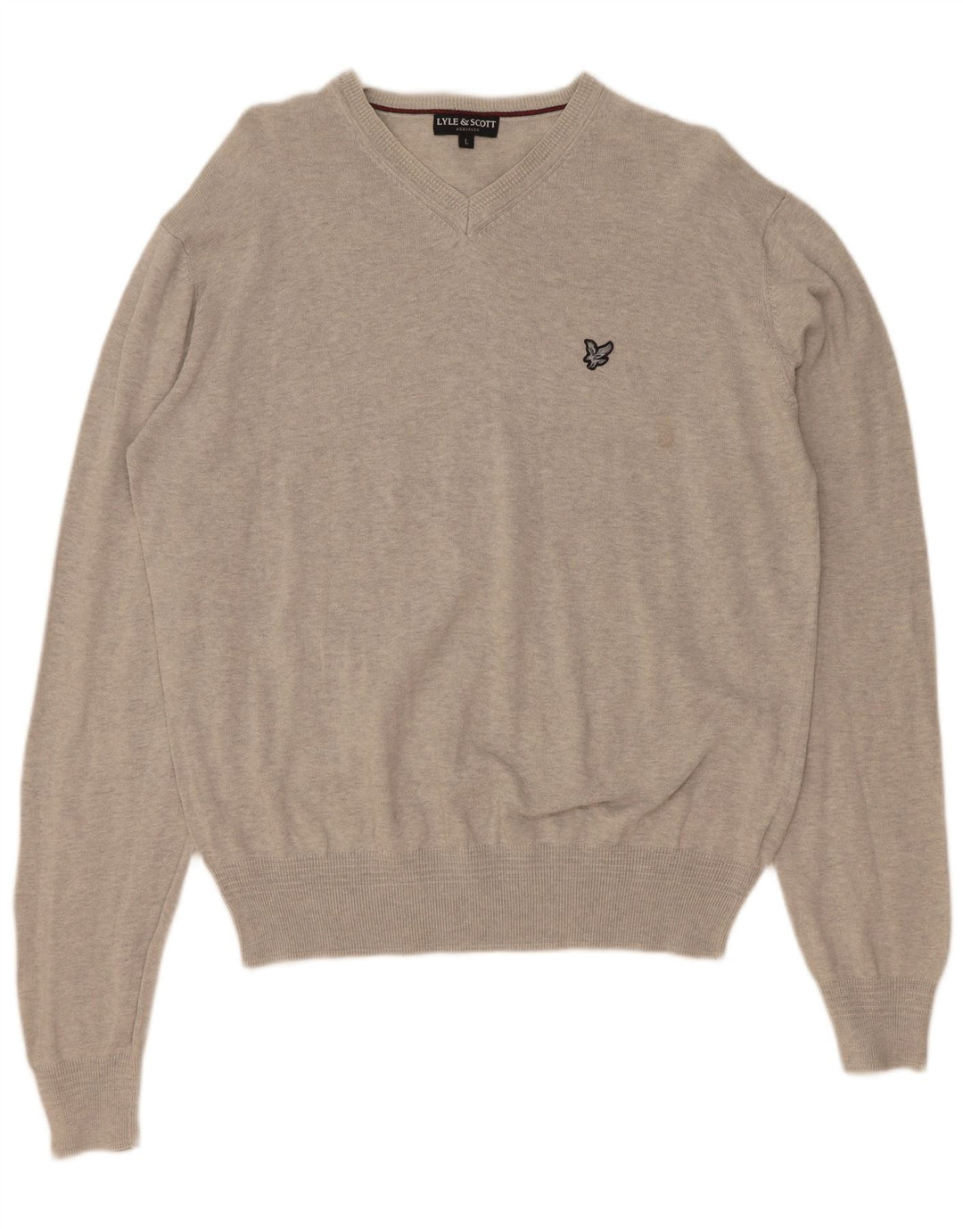 Lyle & Scott Mens Heritage V-Neck Jumper Sweater Large Grey Cotton