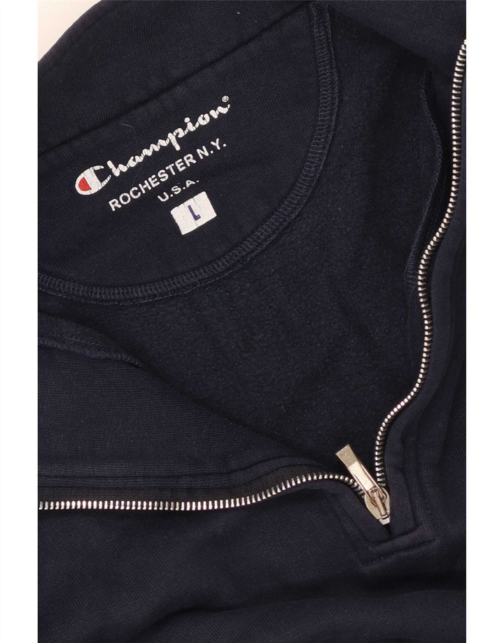Champion Mens Zip Neck Sweatshirt Jumper Large Navy Blue