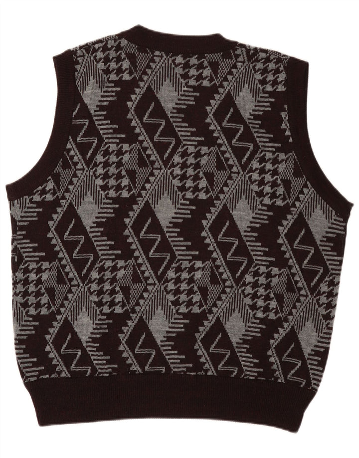 Vintage Mens Vest Tank Top Large Black Geometric
