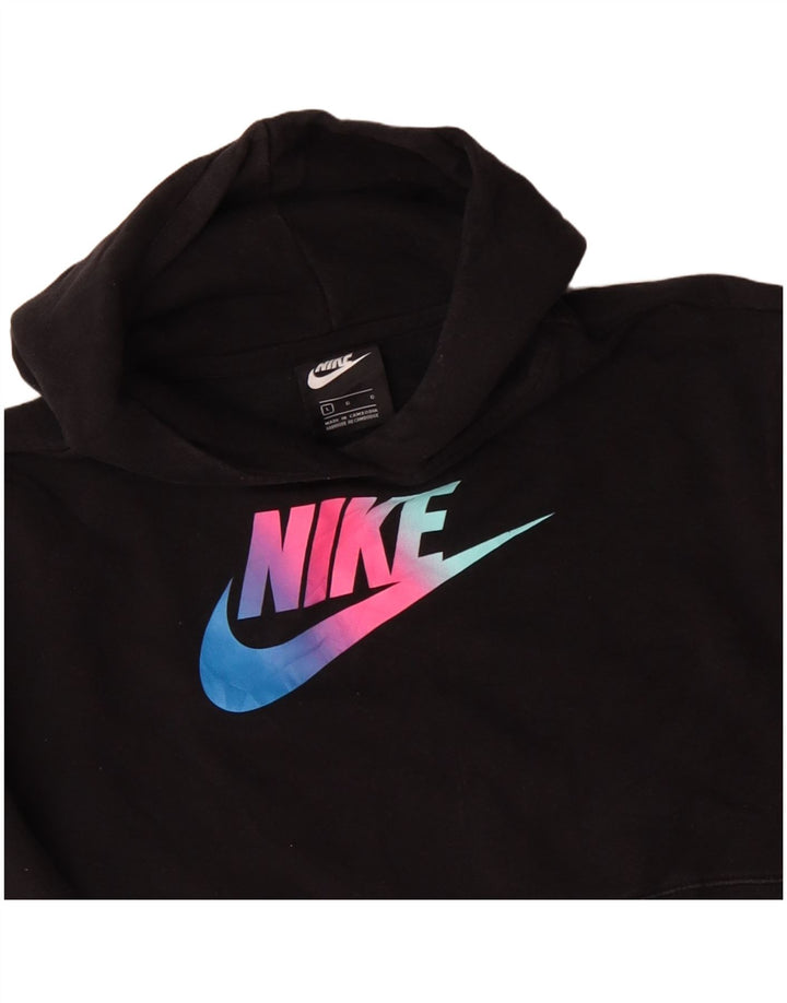 NIKE Girls Crop Graphic Hoodie Jumper 12-13 Years Large Black Cotton