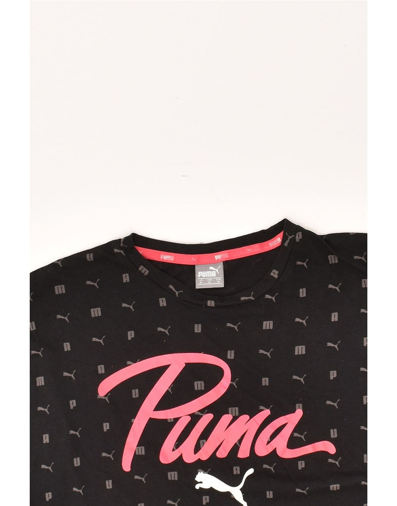 PUMA Womens Crop Graphic T-Shirt Top UK 14 Medium Black | Vintage Puma | Thrift | Second-Hand Puma | Used Clothing | Messina Hembry 