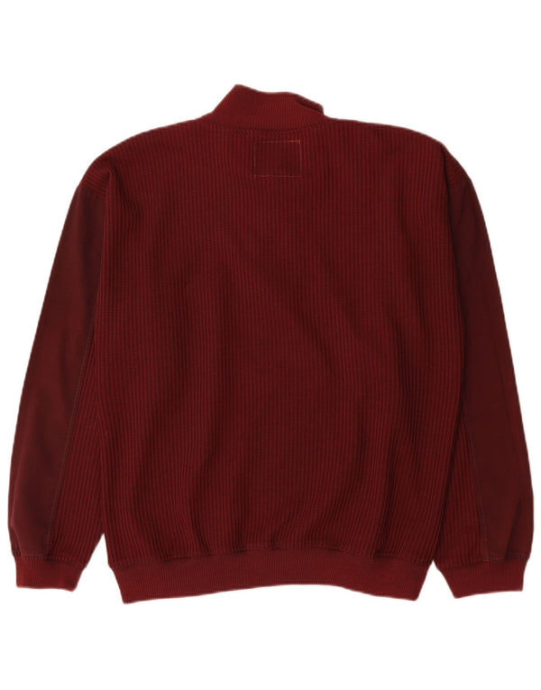 Vintage Mens Zip Neck Sweatshirt Jumper Large Burgundy Cotton