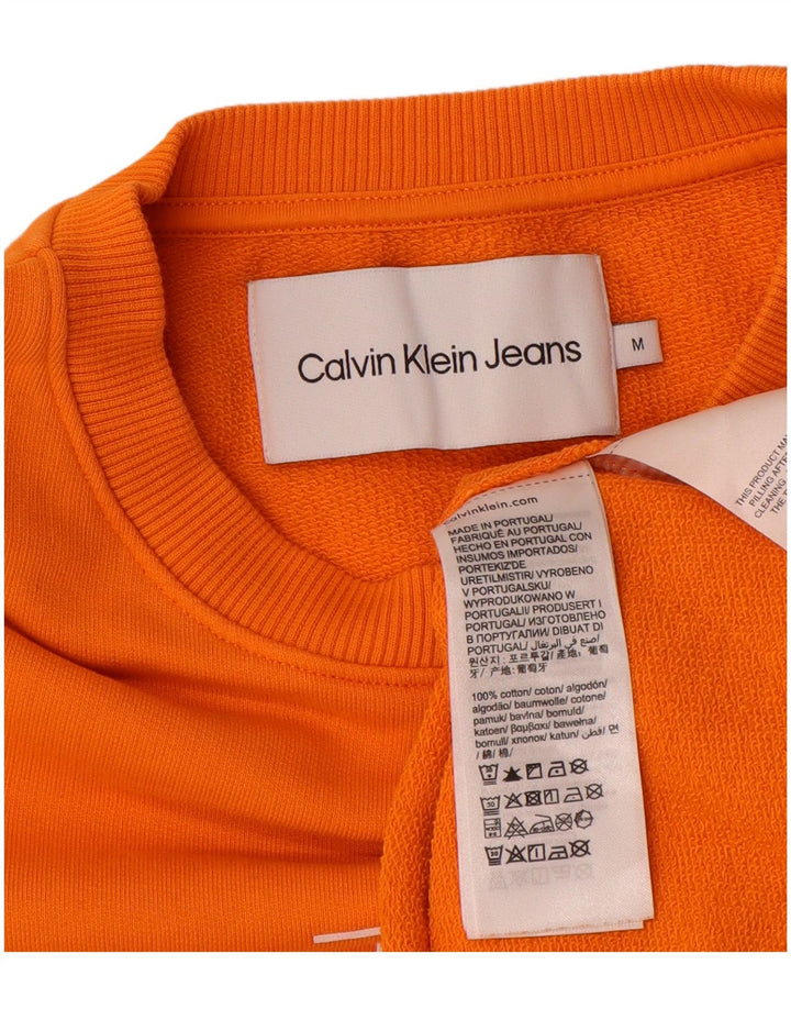 Calvin Klein Jeans Mens Graphic Sweatshirt Jumper Medium Orange Cotton
