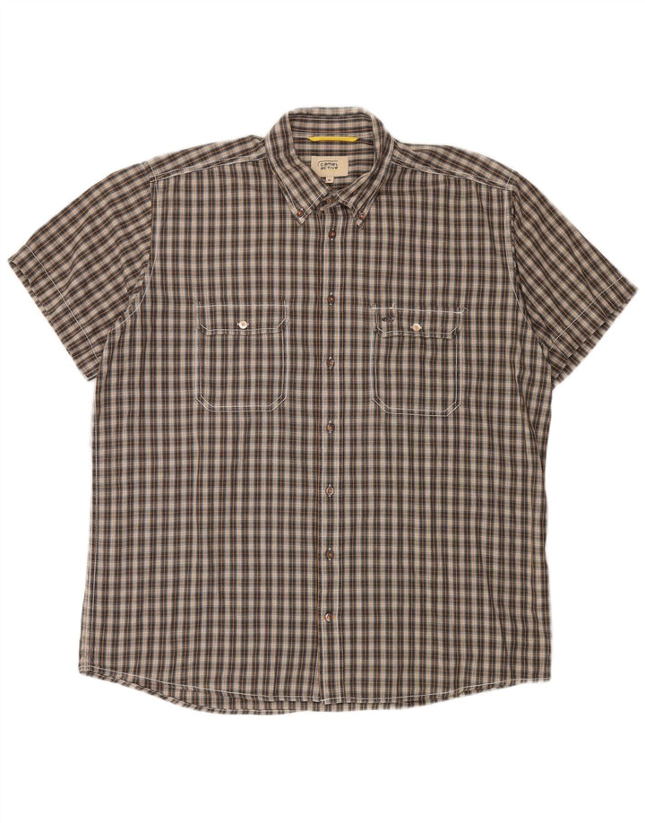Camel Active Mens Short Sleeve Shirt XL Brown Check Cotton