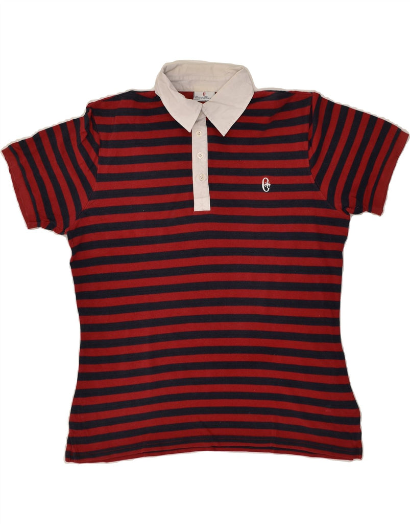 CONTE OF FLORENCE Mens Polo Shirt Medium Red Striped Cotton | Vintage Conte of Florence | Thrift | Second-Hand Conte of Florence | Used Clothing | Messina Hembry 
