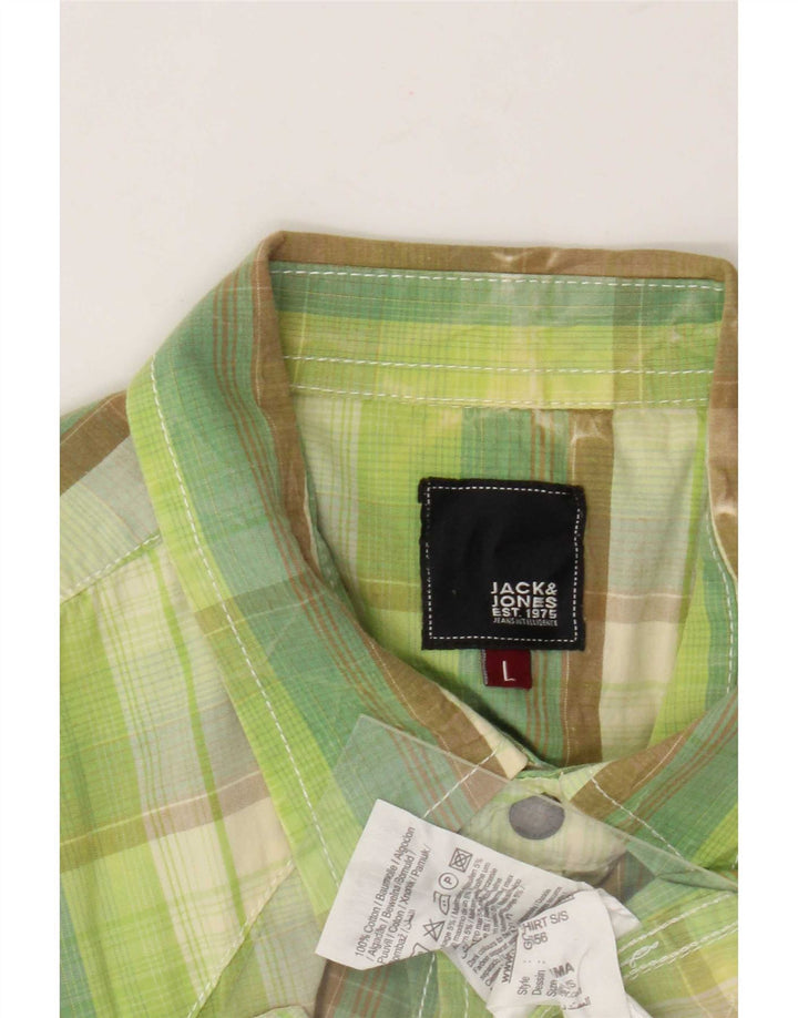 Jack & Jones Mens Short Sleeve Shirt Large Green Check Cotton