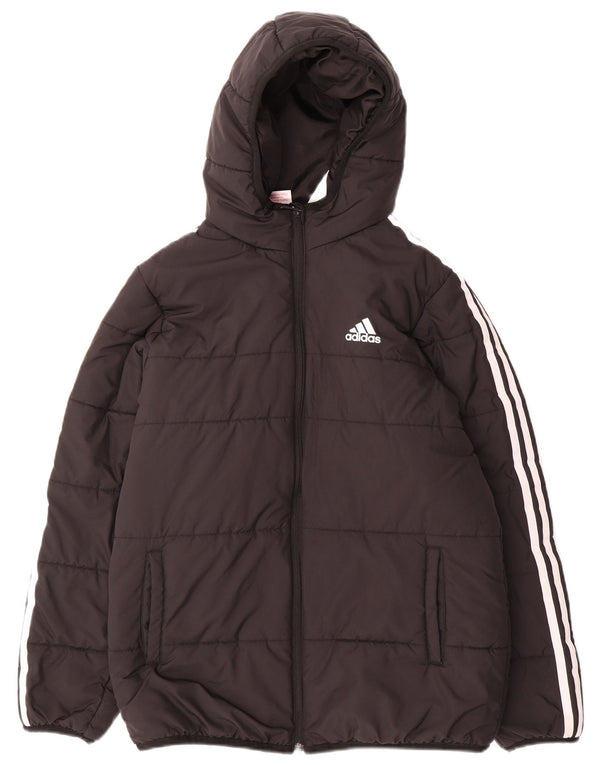 Adidas Boys Hooded Padded Jacket 13-14 Years Black Polyester