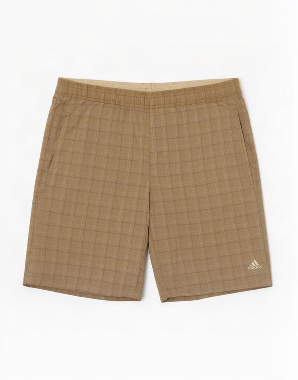 Adidas Mens Swimming Shorts Large Beige Check Polyester
