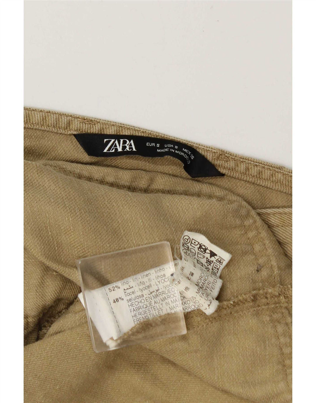 Zara Womens Dungarees Cargo Skirt Small W26 Khaki Linen