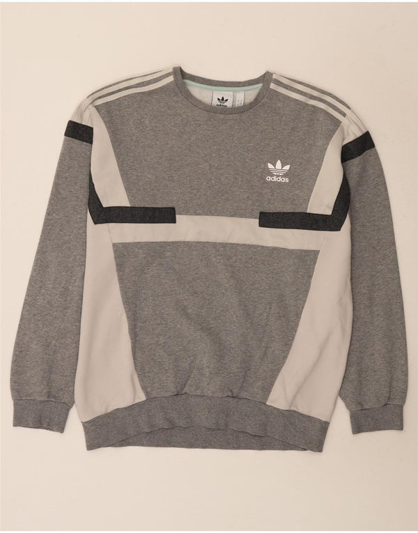 Adidas Mens Sweatshirt Jumper Large Grey Colourblock Cotton