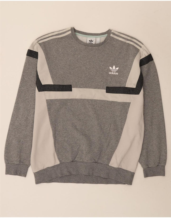 Adidas Mens Sweatshirt Jumper Large Grey Colourblock Cotton