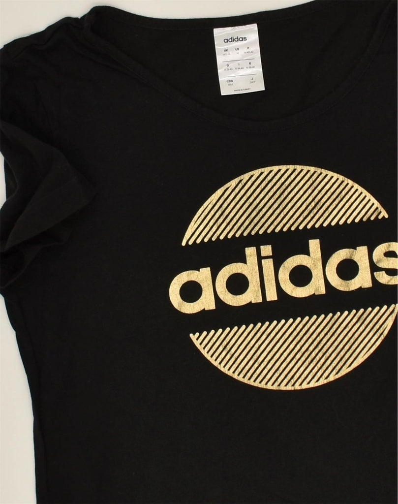 ADIDAS Womens Graphic T-Shirt Top UK 12/14 Medium Black Cotton | Vintage Adidas | Thrift | Second-Hand Adidas | Used Clothing | Messina Hembry 