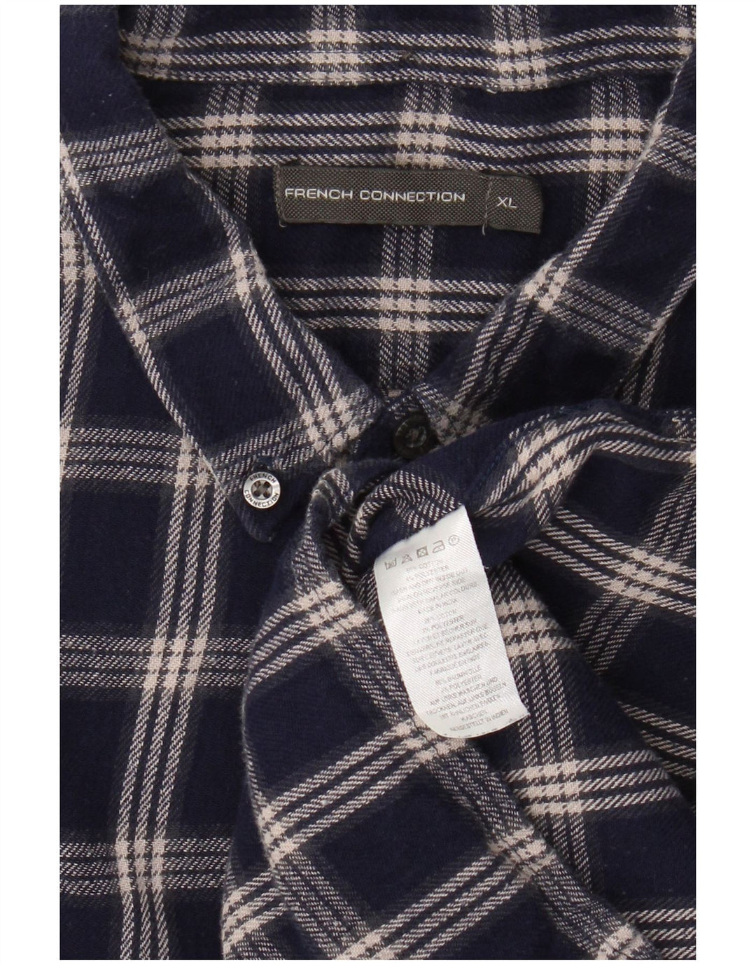 FRENCH CONNECTION Mens Flannel Shirt XL Navy Blue Check Cotton
