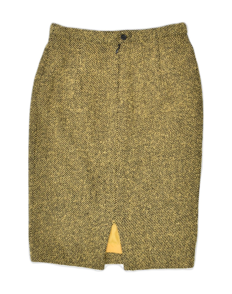 VINTAGE Womens Pencil Skirt IT 40 Small W26 Yellow Herringbone Wool | Vintage Vintage | Thrift | Second-Hand Vintage | Used Clothing | Messina Hembry 