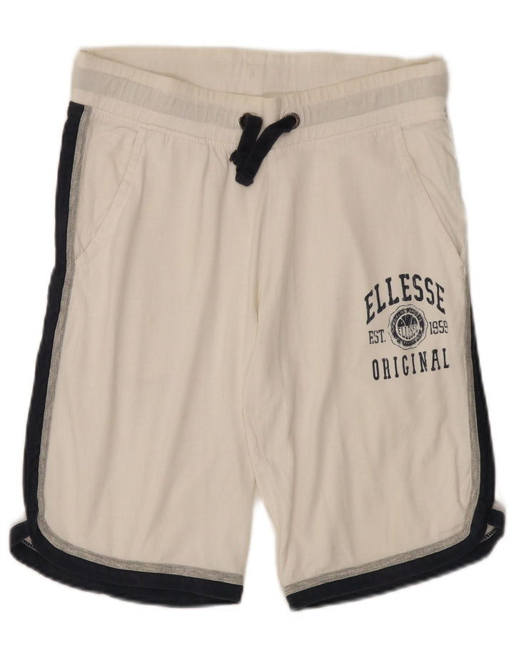 Ellesse Mens Graphic Sport Shorts Medium White Colourblock Cotton