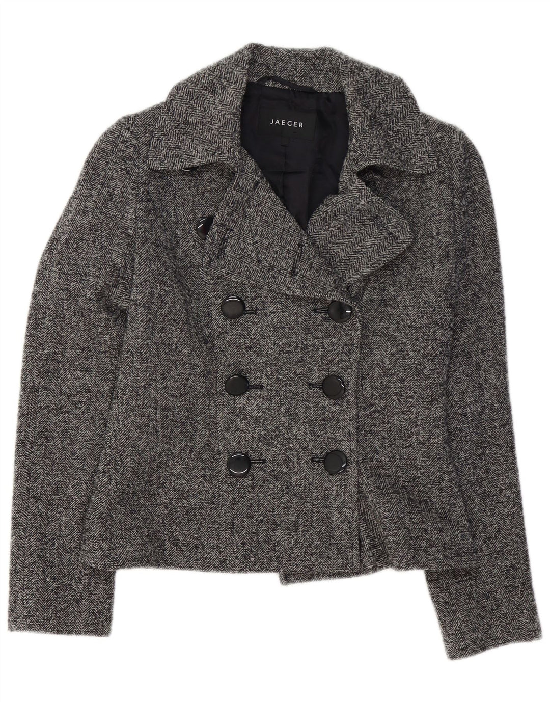 JAEGER Womens Double Breasted Jacket UK 8 Small  Grey Herringbone