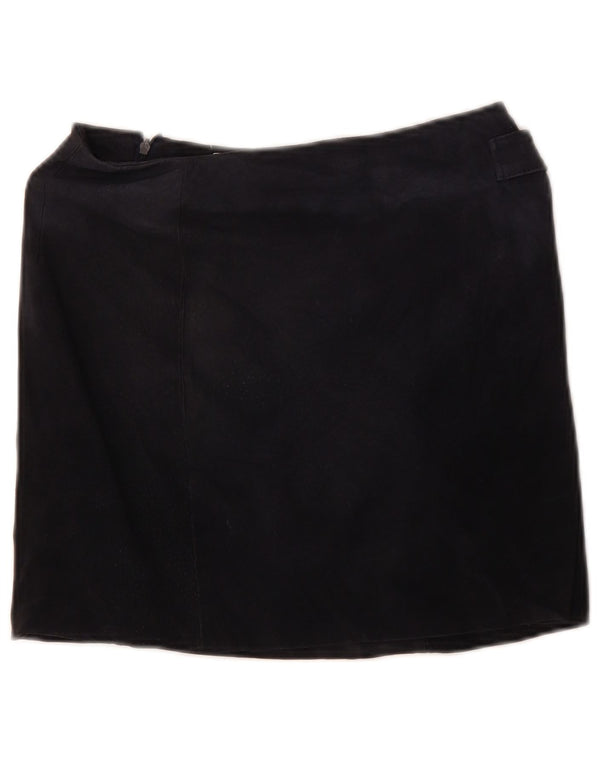 Mango Womens Suede Mini Skirt EU 34 XS W28 Navy Blue Leather