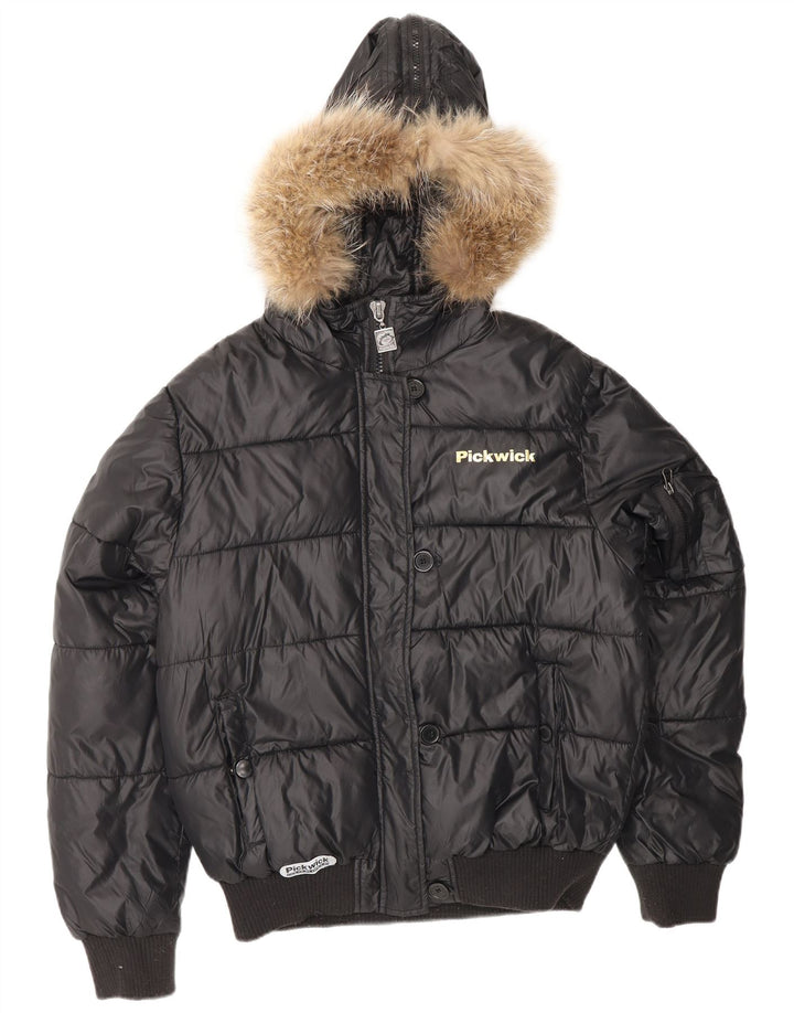PICKWICK Womens Hooded Padded Jacket UK 18 XL Black Nylon