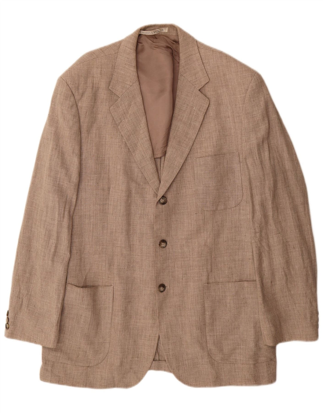 Marks & Spencer Mens 3 Button Blazer Jacket UK 42 Large Beige Linen