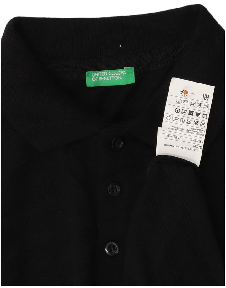 BENETTON Mens Polo Shirt Small Black Striped Cotton