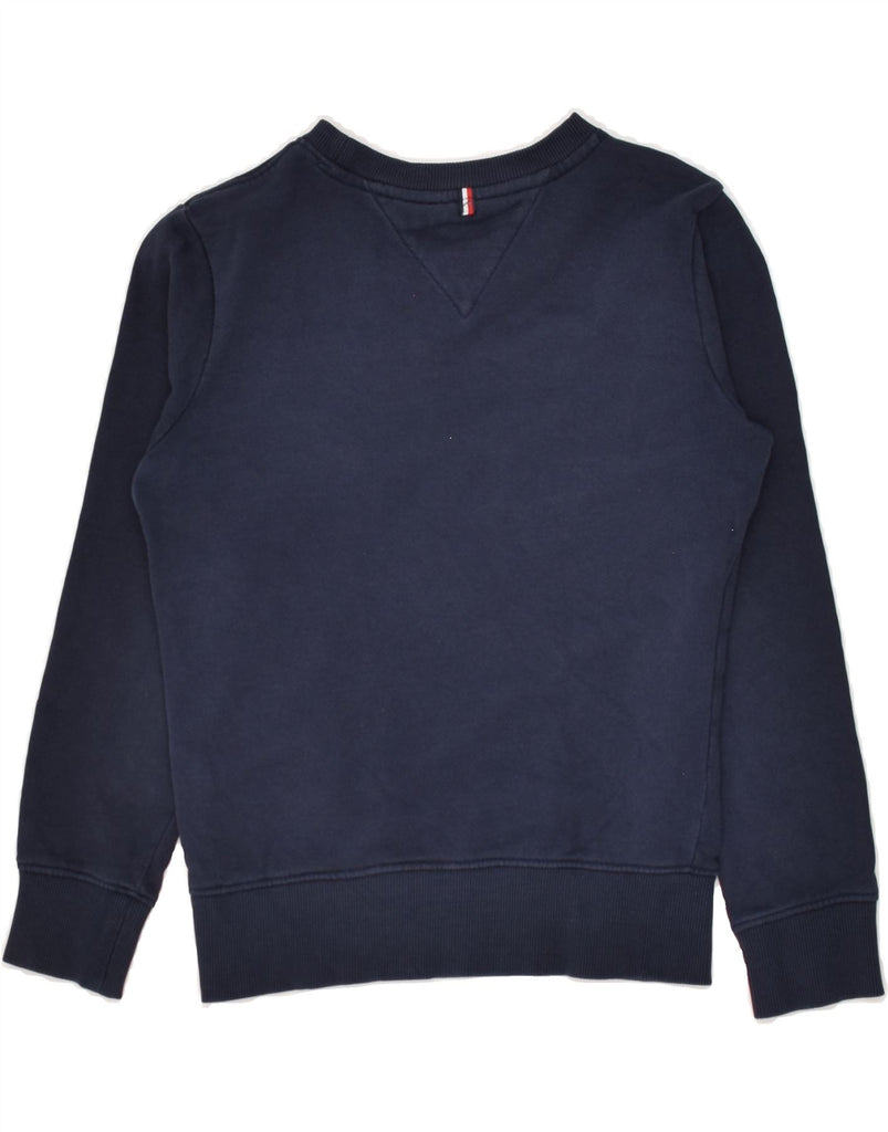 TOMMY HILFIGER Girls Graphic Sweatshirt Jumper 7-8 Years Navy Blue Cotton | Vintage Tommy Hilfiger | Thrift | Second-Hand Tommy Hilfiger | Used Clothing | Messina Hembry 