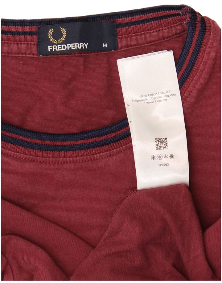 FRED PERRY Mens T-Shirt Top Medium Burgundy Colourblock Cotton