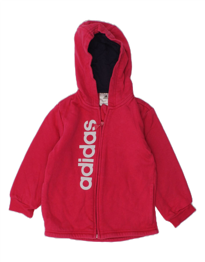 ADIDAS Girls Graphic Zip Hoodie Sweater 2-3 Years Red Cotton | Vintage Adidas | Thrift | Second-Hand Adidas | Used Clothing | Messina Hembry 