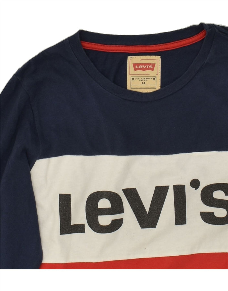 LEVI'S Boys Graphic Top Long Sleeve 13-14 Years Navy Blue Colourblock | Vintage Levi's | Thrift | Second-Hand Levi's | Used Clothing | Messina Hembry 