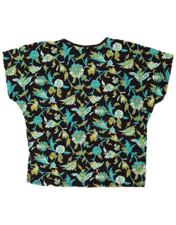 Vintage Womens T-Shirt Top UK 18 XL Black Floral