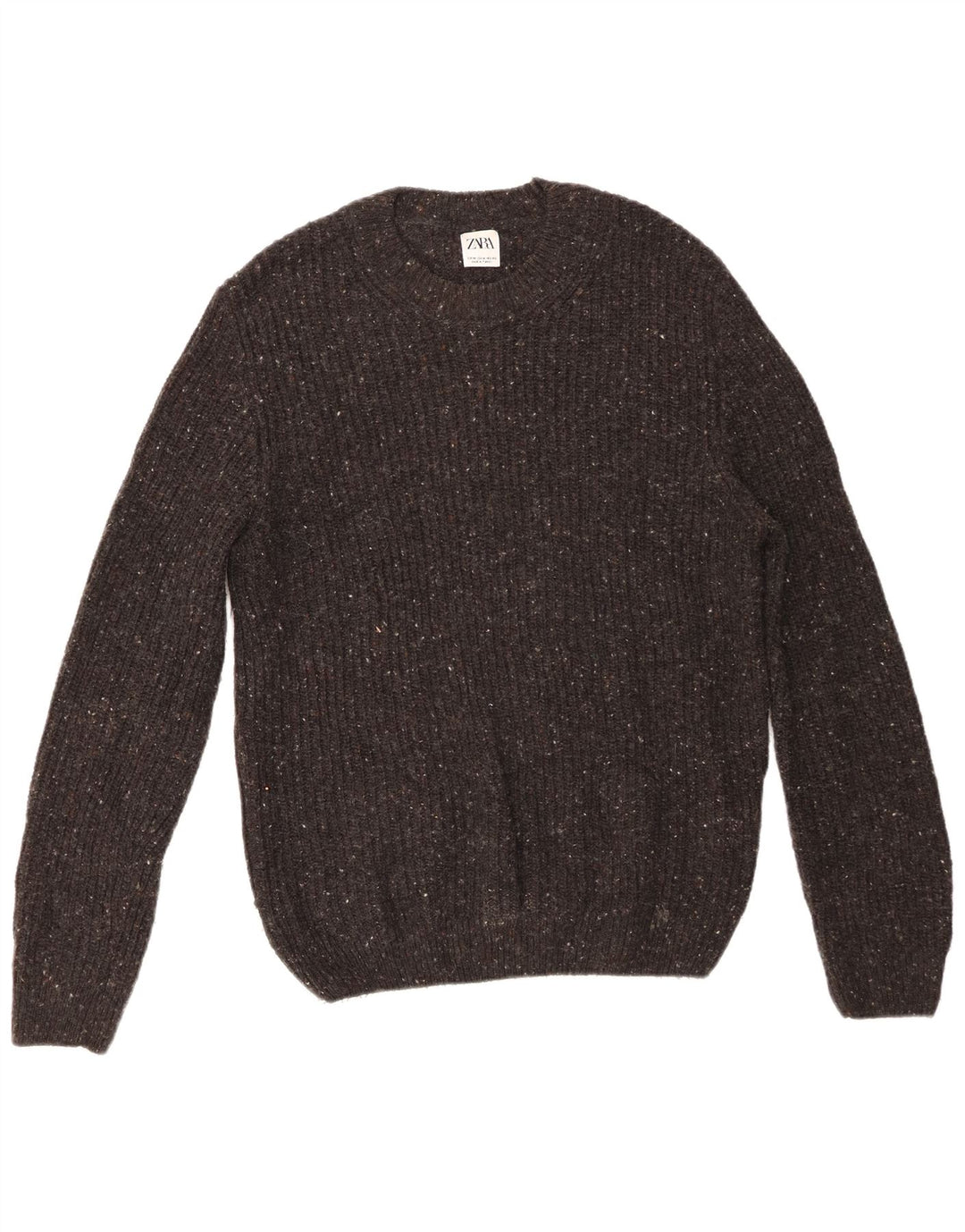 Zara Mens Crew Neck Jumper Sweater Medium Grey Flecked Wool