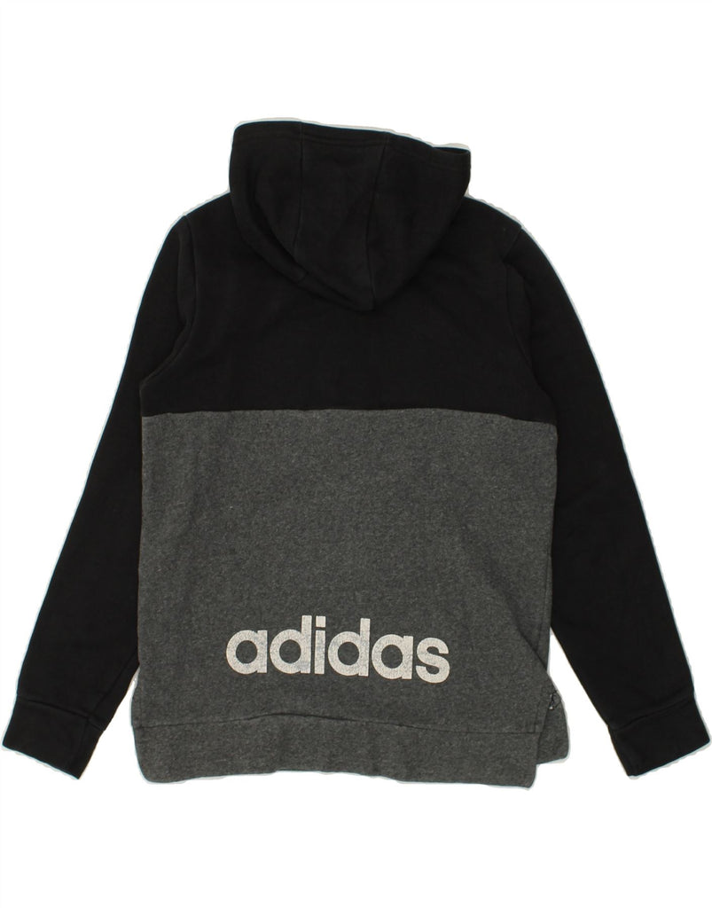 ADIDAS Boys Graphic Zip Neck Hoodie Jumper 15-16 Years Black Colourblock | Vintage Adidas | Thrift | Second-Hand Adidas | Used Clothing | Messina Hembry 