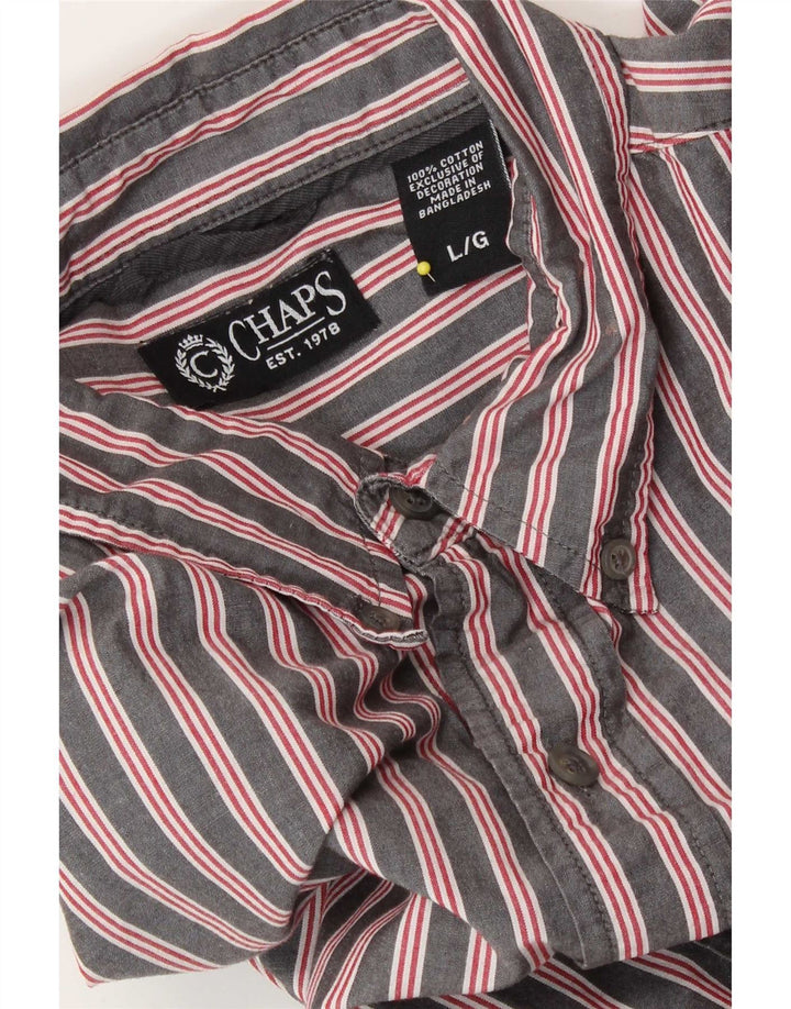 Chaps Mens Shirt Large Grey Striped Cotton