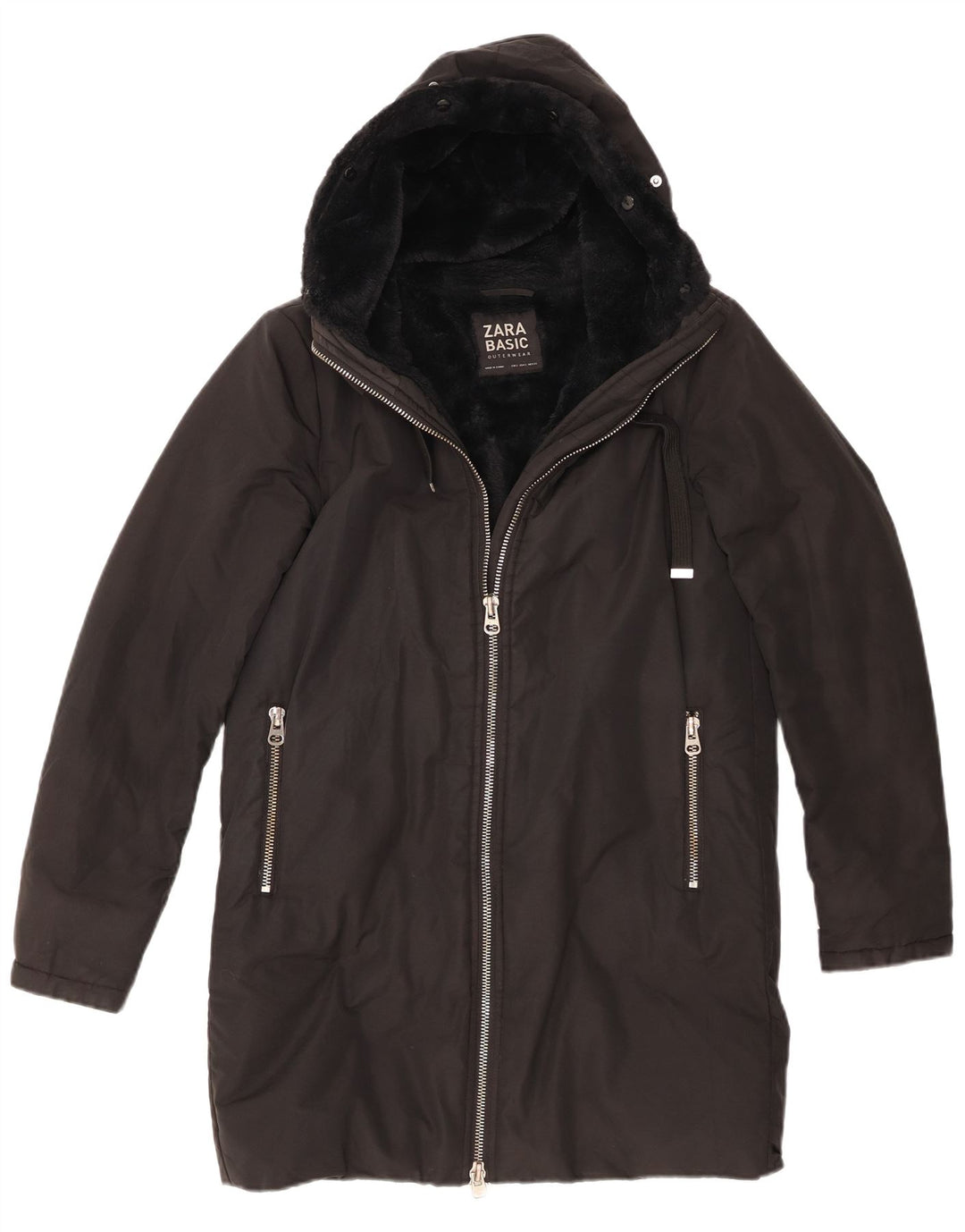 Zara Womens Hooded Windbreaker Coat UK 10 Small Black