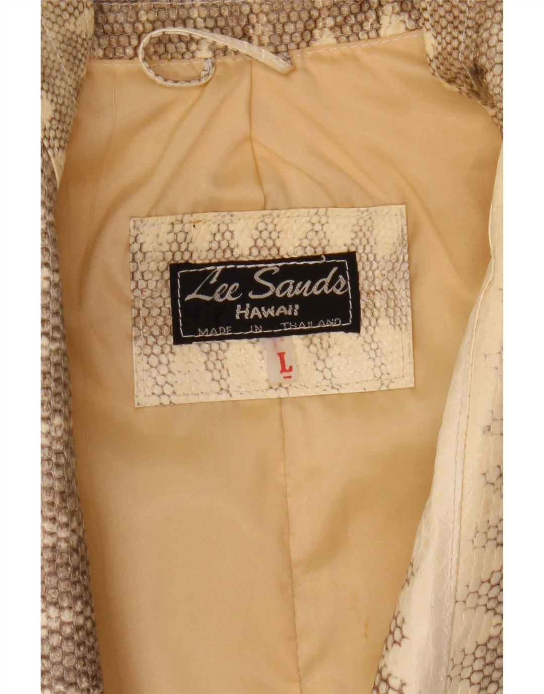 Lee Sands Mens Leather Jacket UK 40 Large Beige Animal Print
