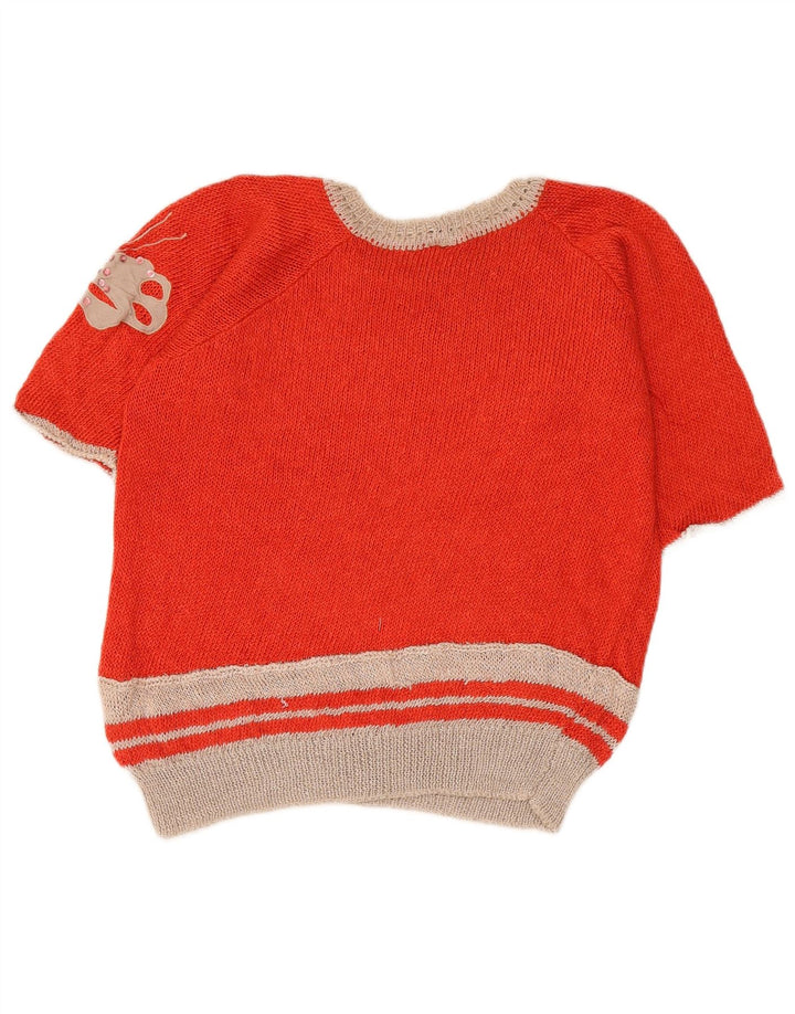Vintage Womens Crop Graphic Boat Neck Jumper Sweater IT 44 Medium Red