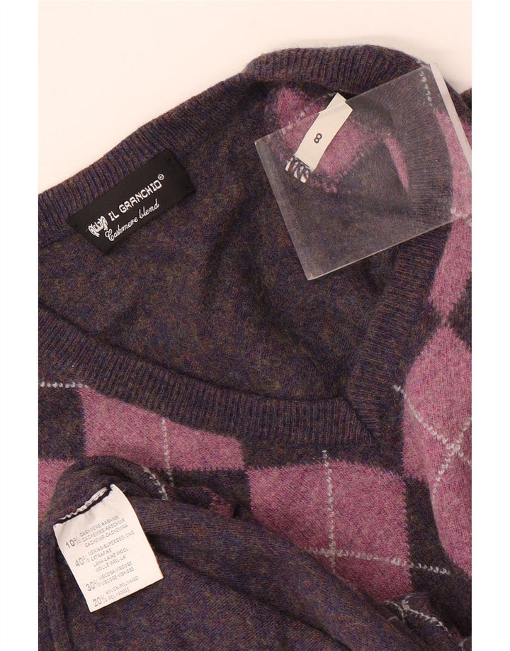Il Granchio Mens V-Neck Jumper Sweater Large Purple Argyle/Diamond
