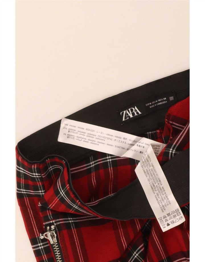 Zara Womens Slim Casual Trousers Medium W28 L26 Red Check Viscose