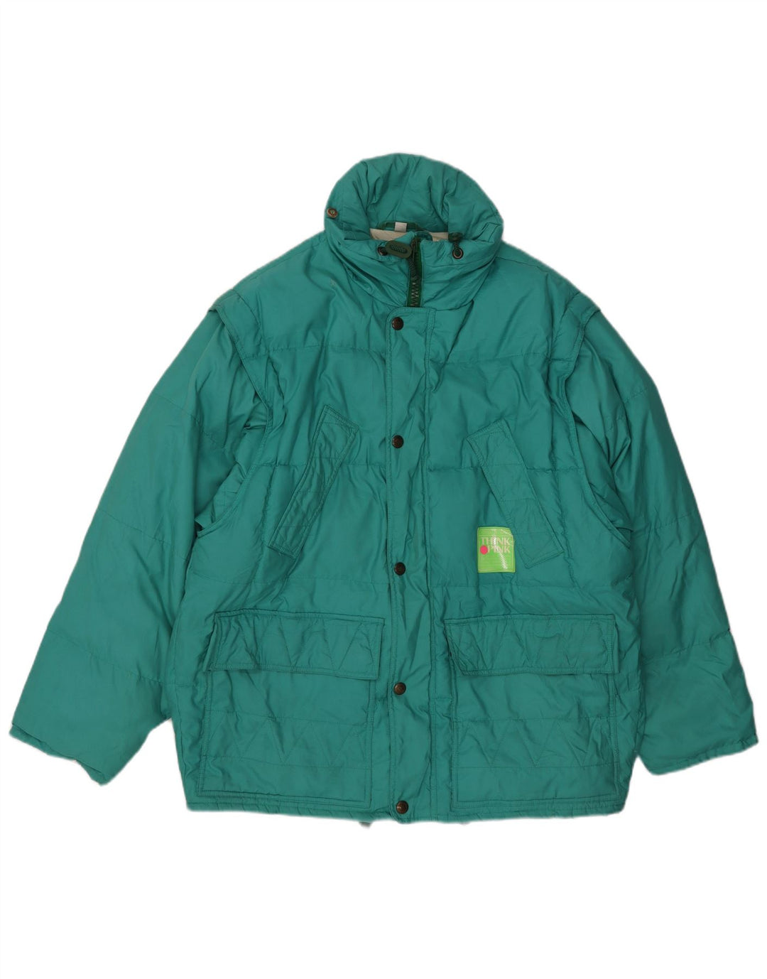Think Pink Mens Hooded Padded Jacket IT 50 Large Green Nylon