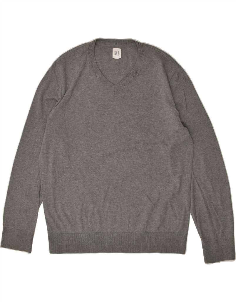 GAP Mens V-Neck Jumper Sweater Medium Grey Cotton | Vintage Gap | Thrift | Second-Hand Gap | Used Clothing | Messina Hembry 