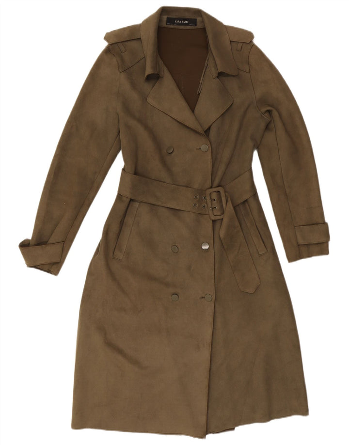 ZARA Womens Suede Trench Coat UK 14 Medium Khaki