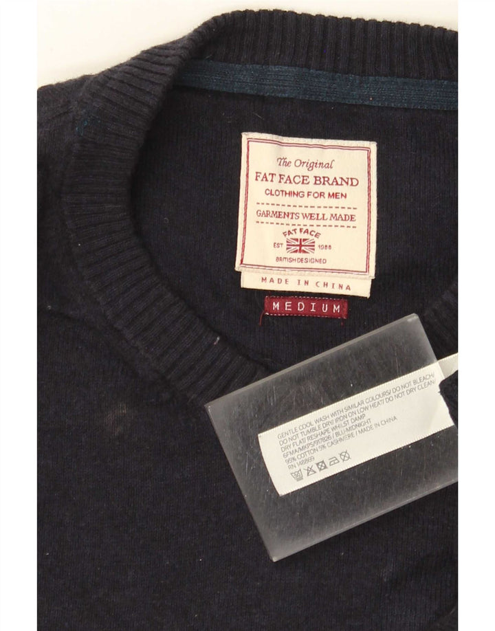 Fat Face Mens V-Neck Jumper Sweater Medium Navy Blue Cotton