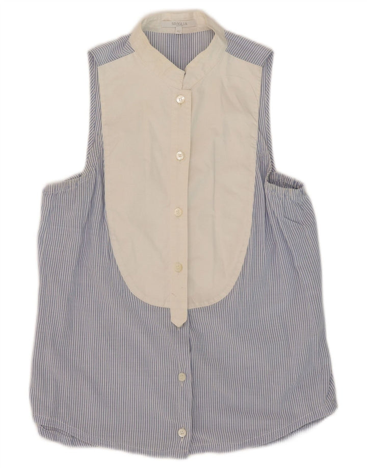 SIVIGLIA Womens Sleeveless Shirt Blouse IT 42 Medium Blue Pinstripe