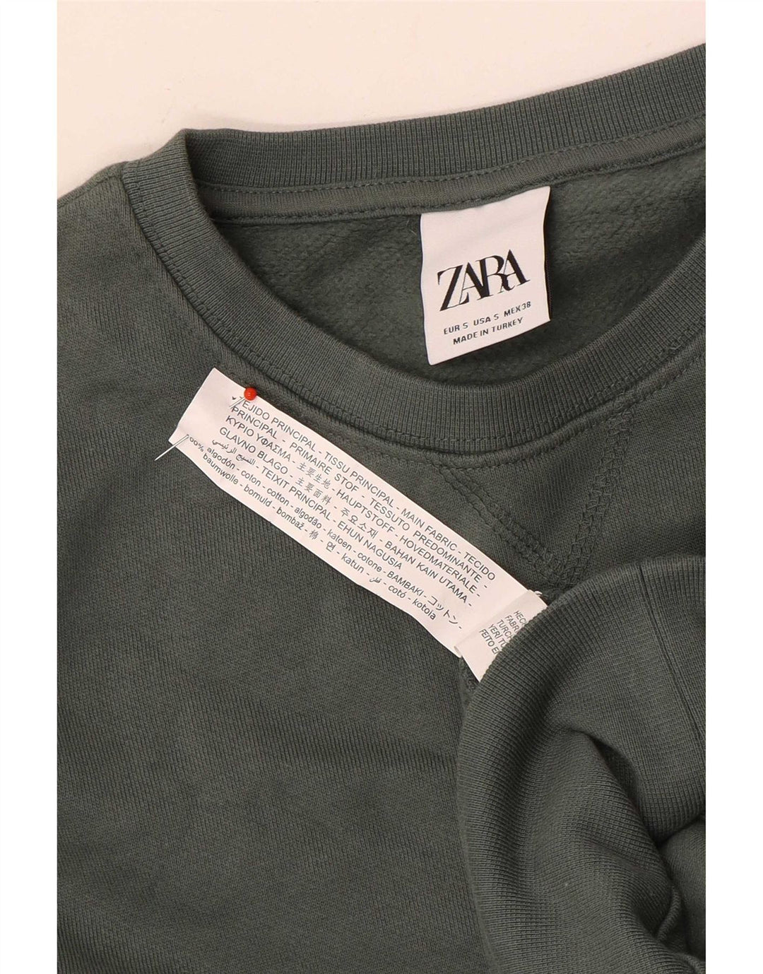 Zara Mens Sweatshirt Jumper Small Green Cotton