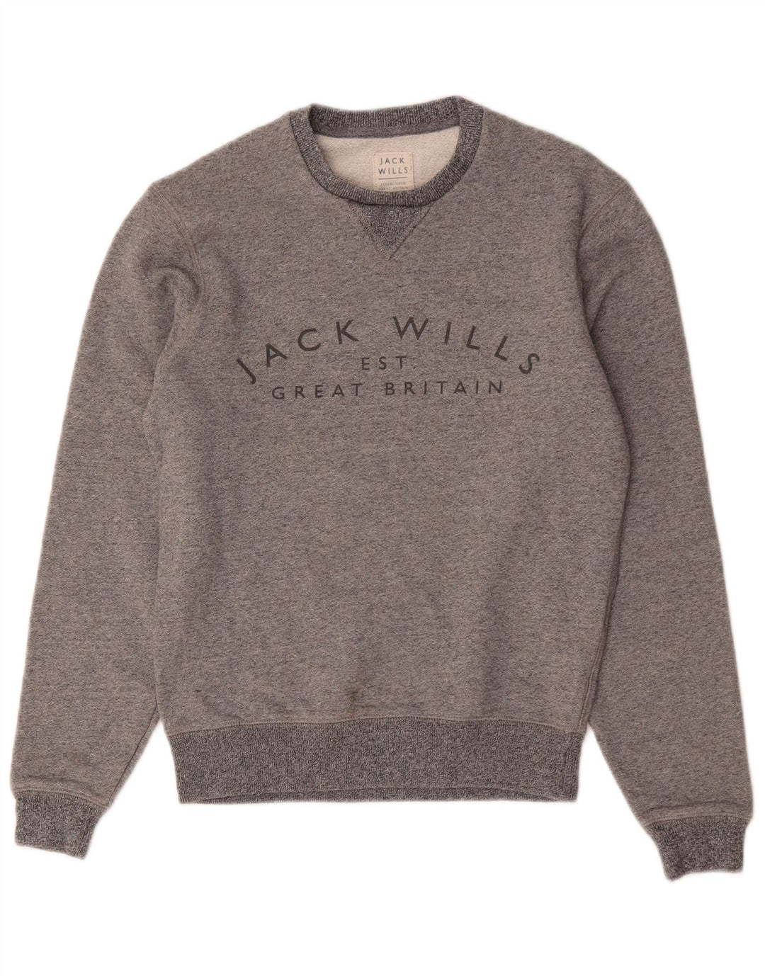 Jack Wills Mens Graphic Sweatshirt Jumper XS Grey Flecked Cotton
