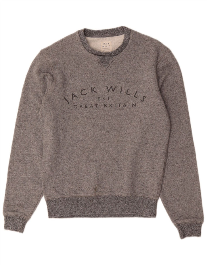 Jack Wills Mens Graphic Sweatshirt Jumper XS Grey Flecked Cotton